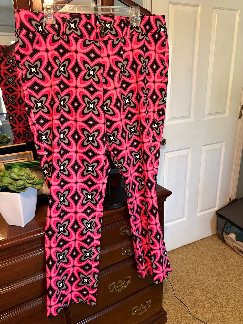 Loudmouth brand Women’s Wide Leg Pants in Hot Pink Geometric Print